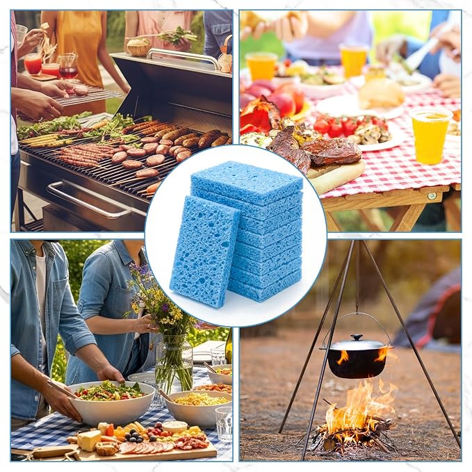 Zhengmy 48 Pieces Sponges Bulk Sponges Kitchen Compressed Sponge Natural Dish Sponge Compressed Wood Pulp Cleaning Without Scratching for Kitchen Bathroom, 3.9 x 2.4 x 0.12 Inch (Blue)