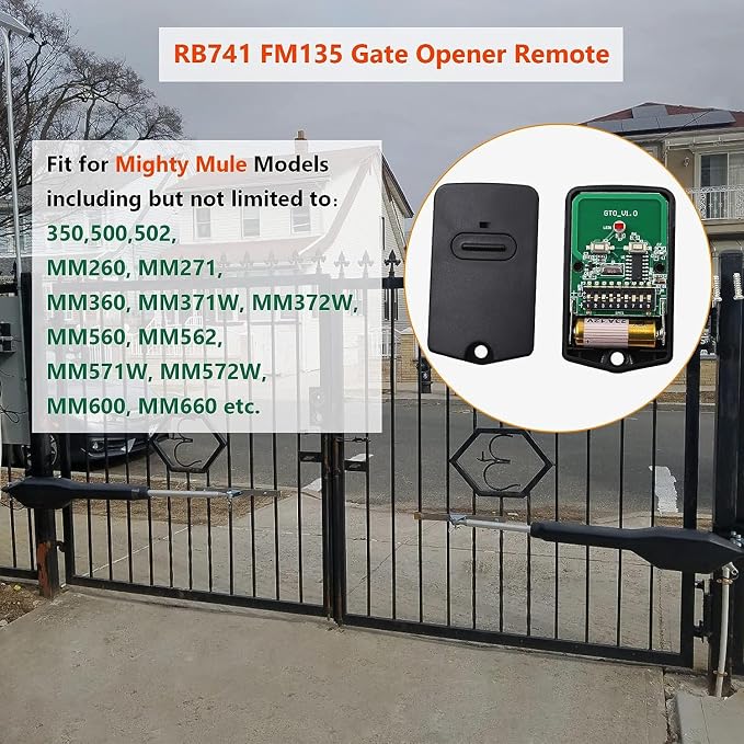 RB741 for Mighty Mule Gate Opener Remote, 318MHZ (4 Pack) | 9 Dip FM135 Gate Transmitter for MM371W MM572W etc. Compatible with GTO Gate Clicker Garage Door Entry Controller