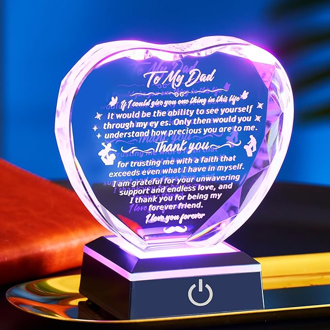 Gifts for My Dad from Son and Daughter, Thank You for the Gift, Laser Engraved Heart-Shaped Crystal Souvenirs Prepared for Dad's Birthday, Father's Day, Christmas and Valentine's Day