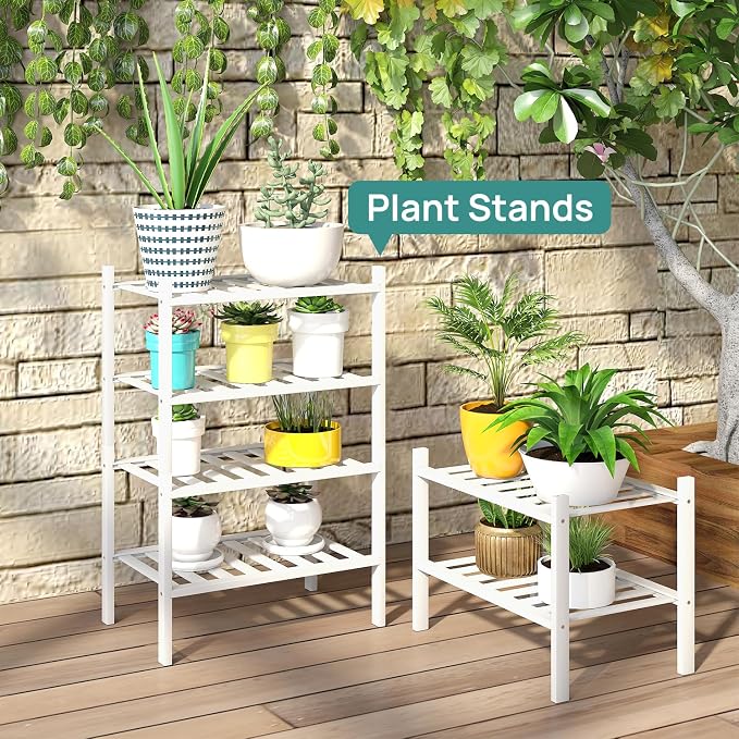 viewcare White Small Shoe Rack for Entryway,2-Tier Bamboo Shoe Organizer for Hallway Closet, Free Standing Shoe Racks for Indoor Outdoor