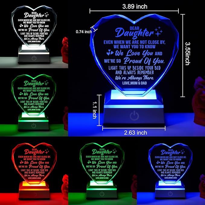 ZHSHWAT Crystal Multicolor Nightlight - Mom & Dad to Daughter Gifts for Anniversary, Wedding, Birthday & Mother's Day