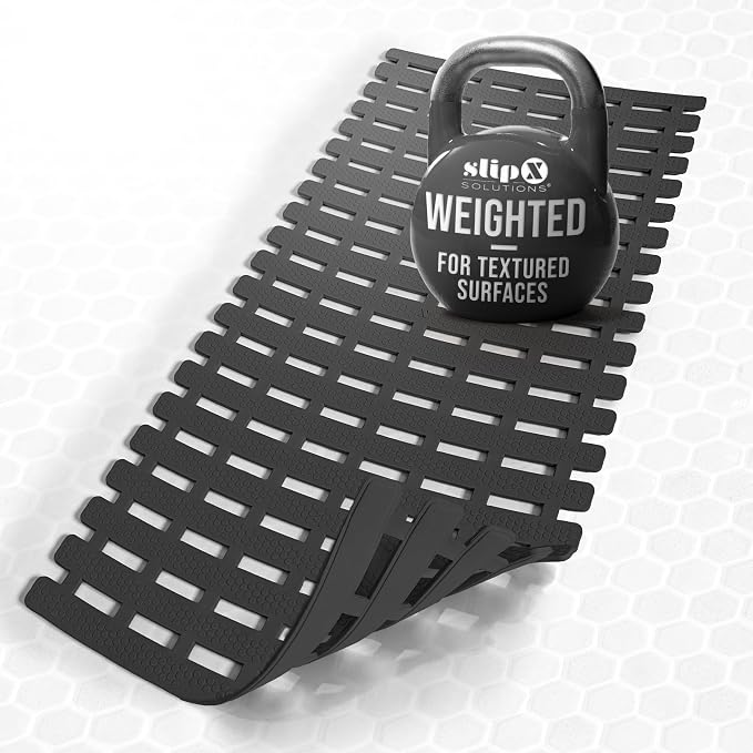 SlipX Solutions Weighted Non Slip Bath Mat for Textured Tub & Shower Surfaces, Patent Pending, Anti Slip Bathtub Safety Without Suction Cups, Doesn’t Float, Works on Tile & Stone 31” x 15”, Black