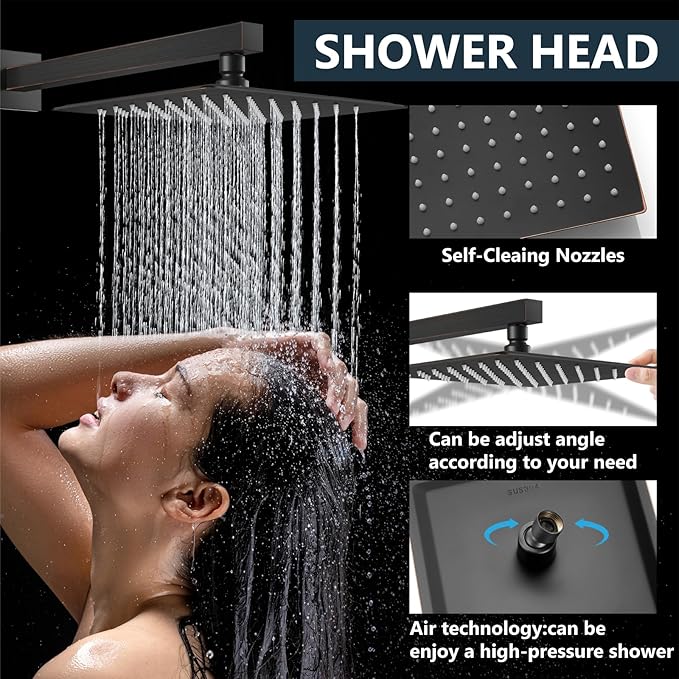 Aolemi Shower Faucet Set Rain Shower System with Handheld Spray Bathroom Shower Combo Rough-in Valve and Shower Trim Kit Included Oil Rubbed Bronze 10 Inch Wall Mount Shower Head