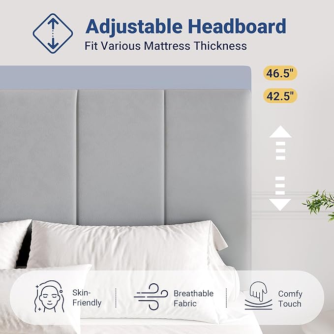 Allewie King Size Velvet Lift Up Hydrualic Storage Bed Frame, Grey | Vertical Channel Tufted Headboard, Hydrualic Underneath Storage, Upholstered Platform Bed, No Box Spring Needed