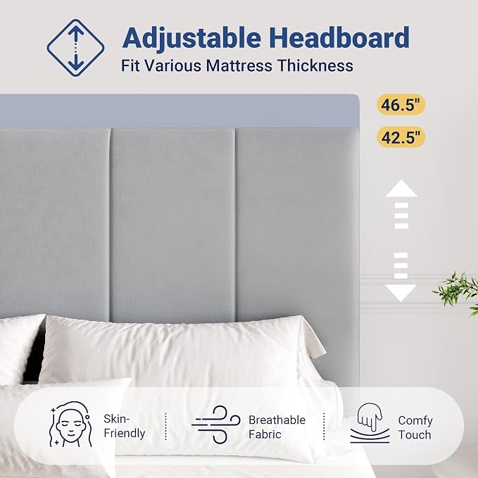 Allewie Full Size Velvet Lift Up Hydrualic Storage Bed Frame, Grey | Vertical Channel Tufted Headboard, Hydrualic Underneath Storage, Upholstered Platform Bed, No Box Spring Needed