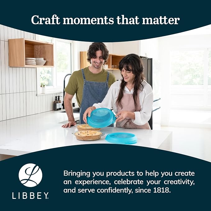 Libbey Baker’s Premium 2 Piece Glass Pie Plate, Stackable, Space Saving Casserole Dish Set with Lids, Glass Baking Dish Set for Fruit Pies, Quiches
