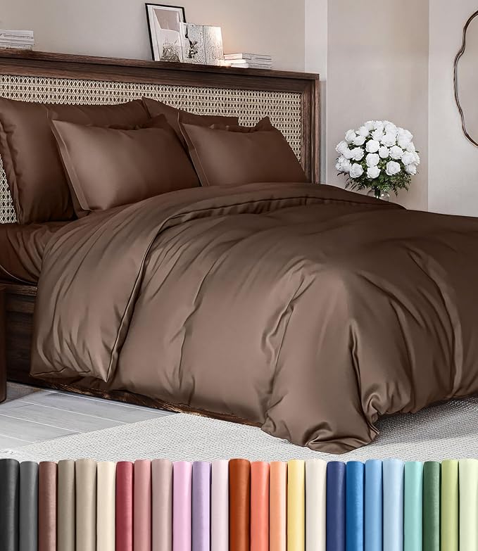 Duvet Cover King Size Set - Extra Soft King Duvet Cover 104" x 90" with 2 Pillow Shams for Women, Men, Kids & Teens - Hotel Luxury, Easy-Care w/ Zipper Closures & Ties - Comfy and Breathable (Brown)