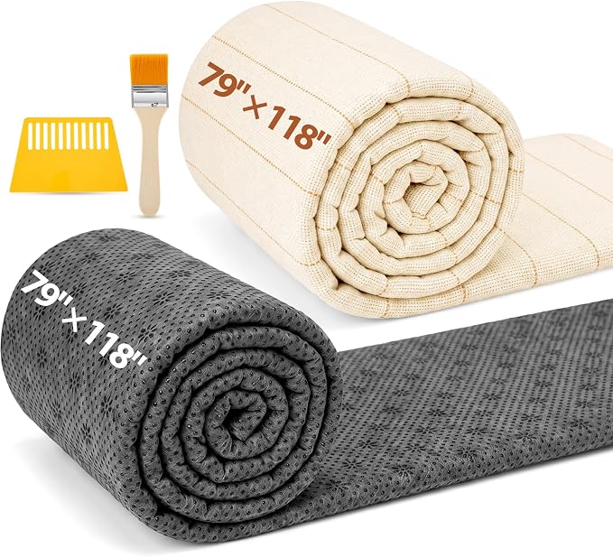 Tudomro 4 Pcs 79'' X 118'' Monks Cloth for Rug Non Slip Backing | Tufting Backing Cloth with Anti-slip Dots, Includes Cleaning Brush and Scraper for DIY Rug Making, Durable Weave Fabric