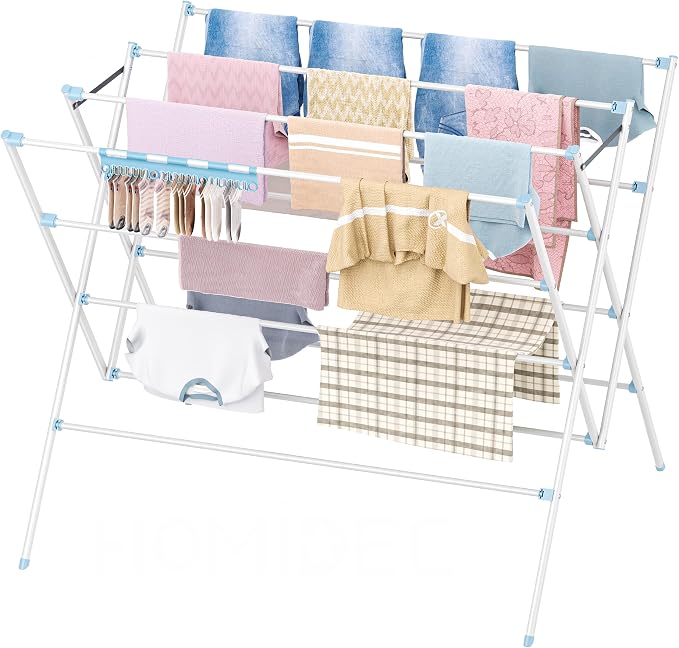 Drying Rack Clothing,35.43in Long Drying Poles Large Clothes Drying Rack | Foldable Portable Laundry Drying Rack with Sock Clips for Air Drying Clothing,Towels,Delicate Eac,Indoor Outdoor Use.Blue