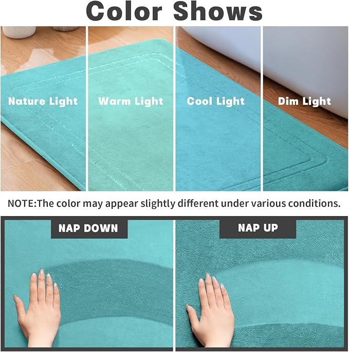 YIHOUSE Memory Foam Bath Mat Set, Bathroom Rugs Sets 3 Pieces, Non Slip Bath Mats for Bathroom, Super Soft and Water Absorbent Bath Rug Sets, Machine Washable U Shape Toilet Mats Set,Teal