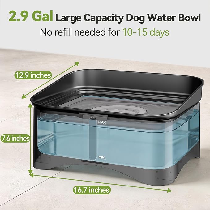 UPSKY 2.9Gal No Spill Dog Water Bowl, 4 Height Adjustable Elevated Bowl | Super Large Capacity, Slow Drinking Feeder, No-Splash, Anti-Slip, Folding Design, Suitable for Senior Dog and Multi-Pet Homes
