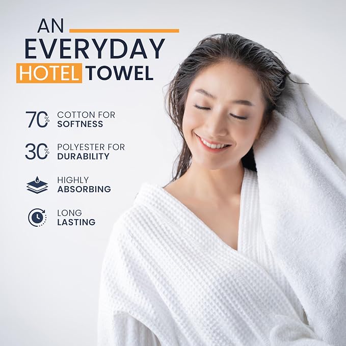belem Fast Drying Hotel Towels - Pack of 60 (24x48) White Large Bath Towels Bulk - Lightweight, Super Absorbing, Soft & Durable Terry Towels for Commercial & Hotel Use - 8 lbs/Dozen (010603)