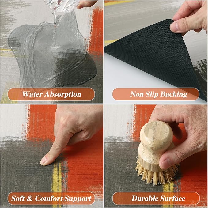 XLHOMO Kitchen Rugs Sets of 3, Non Slip Washable Kitchen Mats for Floor, Anti-Fatigue Runner Rug with Rubber Backing, Waterproof Kitchen Rug Set for Laundry, Floor, Office, Hallway
