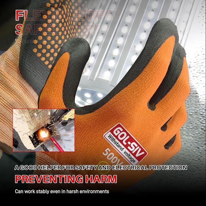 Electrical Insulated Gloves Touchscreen, 500V High Voltage Resistance Electrician Safety Gloves, Rubber Non Slip Work Gloves (500V|Nylon Insulated, Large)