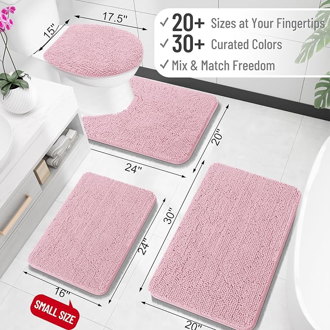 OLANLY Bathroom Runner Rugs 47x24, Soft Absorbent Chenille Bath Rugs, Rubber Backing Quick Dry, Machine Washable Long Bath Mats for Bathroom Floor, Tub and Shower, Home Decor Accessories, Dusty Rose
