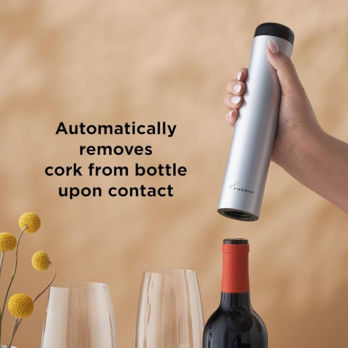 Rabbit Automatic Electric Corkscrew - Hands-Free Wine Opener with Integrated Foil Cutter, Rechargeable Cordless Electric Bottle Opener for All Cork Types - Barware Essential & Kitchen Tools