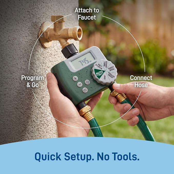 Orbit Programmable Digital Hose Watering Timer - 2 Outlet - Battery Powered - with LCD Screen - Built-in Rain Delay - Water-Resistant - 58910