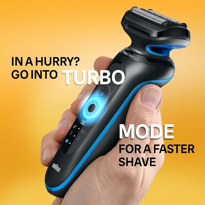 Braun Electric Shaver for Men, Series 5 5120s, Wet & Dry Shave, Turbo Shaving Mode, Foil Shaver, Engineered in Germany, with Beard Trimmer & Attachments, Blue