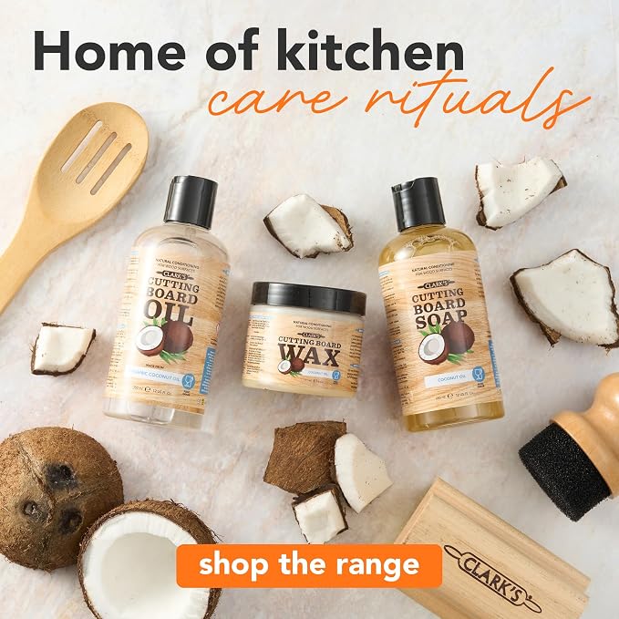 CLARK'S Food Grade Cutting Board Full Care Kit, Coconut Scent - 6 Pack | Includes Cutting Board Oil & Wax, both made of Organic Coconut Oil, Cleaner, Applicators, Buffing Pads - Protects & Restores