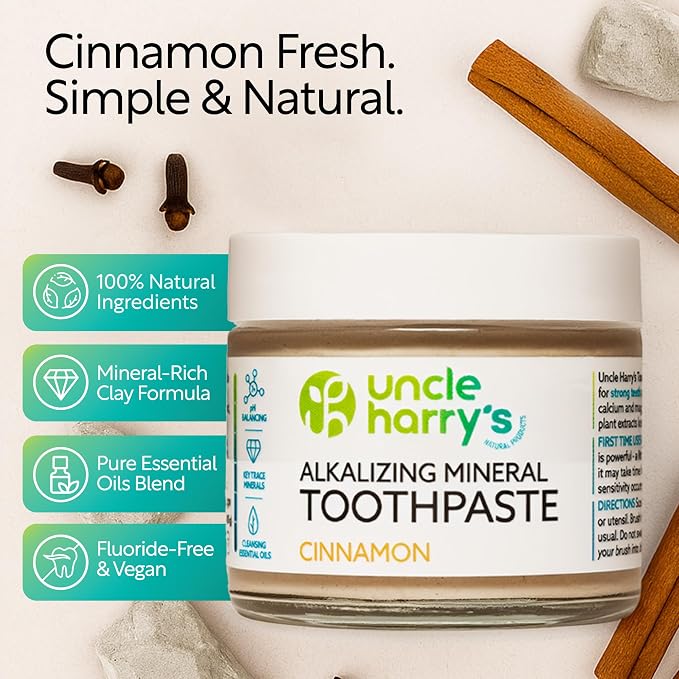 Uncle Harry's Cinnamon Remineralizing Toothpaste | Natural Whitening Tooth Paste Freshens Breath & Promotes Enamel | Vegan Fluoride Free Toothpaste