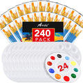 AROIC Paint Brushes Palette Set,24 Pack/240Pcs Acrylic Paint Brushes and 24 Palettes, Professional Artist Brushes, Finger and Face Painting Oil Painting Watercolor Kid's and Adult Painting Art Set.