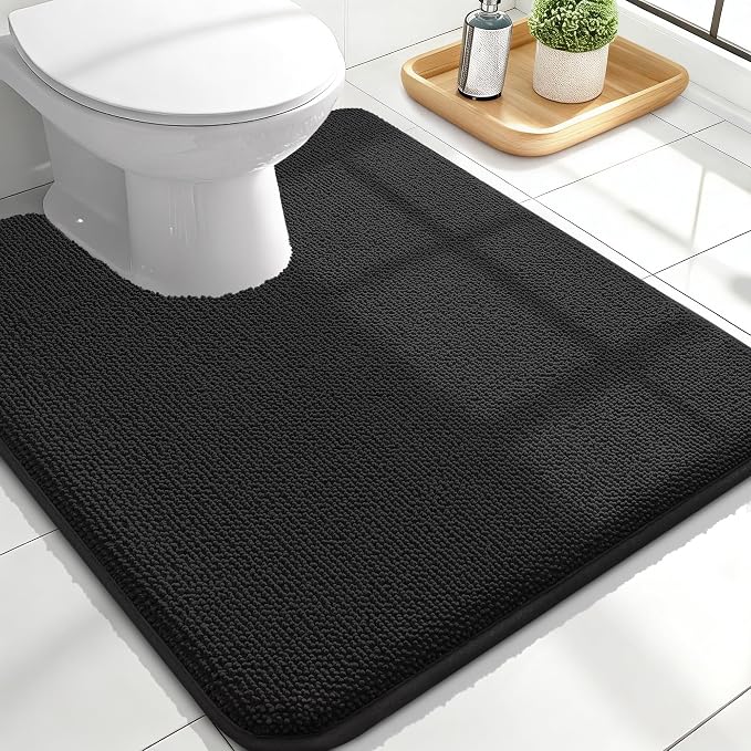OLANLY Thick Memory Foam Bathroom Rugs 24x20, Absorbent Bath Mat, Black | Soft Quick Dry Bath Rugs Mats, Non-Slip, Machine Washable Carpet for Bathroom Floor, Tub and Shower, Home Decor Accessories