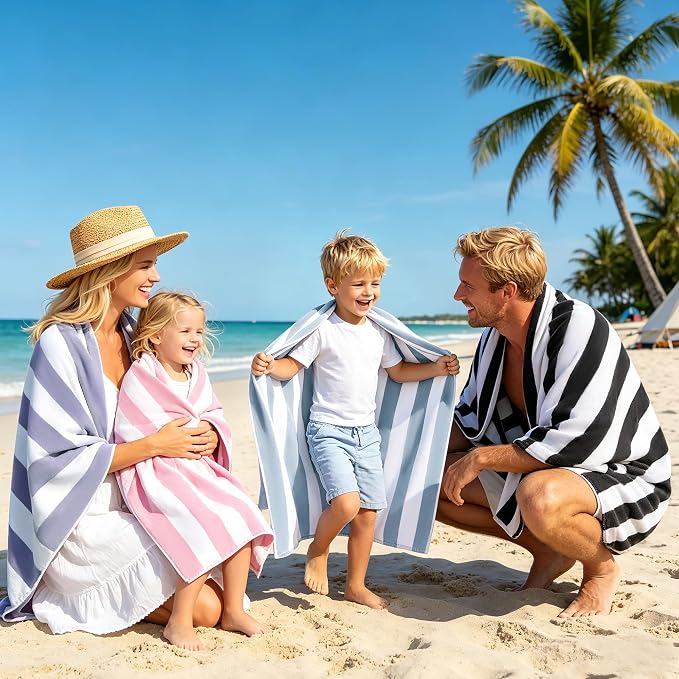 Touchat 4 Pack Beach Towels Stripe Microfiber Beach Towel Sand Free Quick Dry Swim Pool Towels for Adult, 30'' x 60'' Lightweight Travel Bath Towel, Camping | Ultra-Portable, Multi-Functional, Color