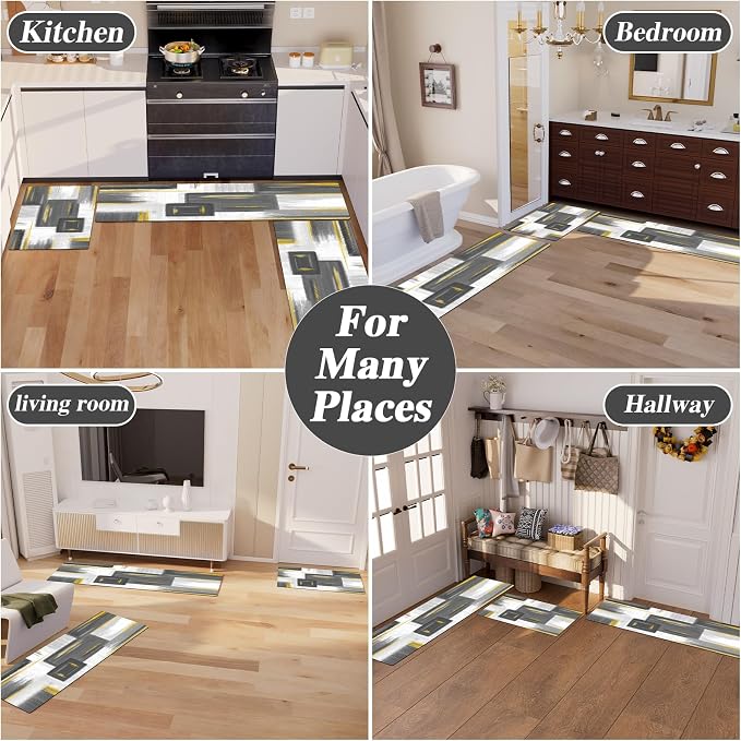 XLHOMO Kitchen Rugs Sets of 3, Non Slip Washable Kitchen Mats for Floor, Anti-Fatigue Runner Rug with Rubber Backing, Waterproof Kitchen Rug Set for Laundry, Floor, Office, Hallway