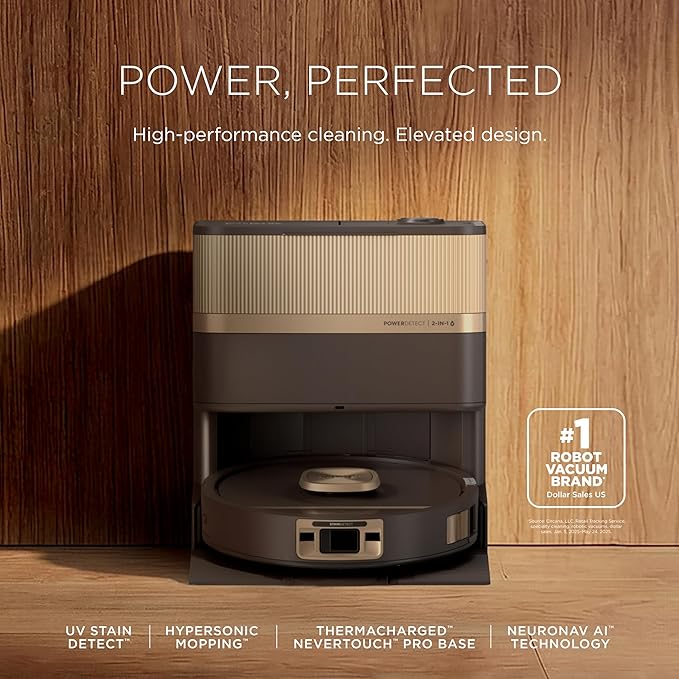 Shark PowerDetect UV Reveal Luxe Collection | 2-in-1 Robot Vacuum & Mop for Carpets & Hard Floors | UV Stain Detect | Self-Clean, Self-Empty, Heated Wash & Dry | Espresso | RV3024XEUSPU