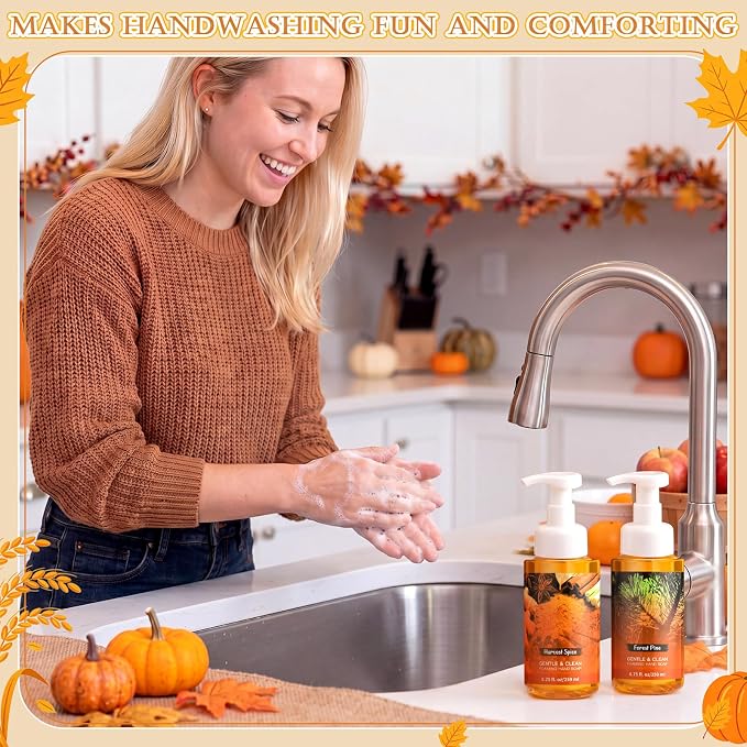 6 Pack Fall Foaming Hand Soap with Pump Care Moisturizing Liquid Autumn Scents Hand Soap Party Favor for Seasonal Home Decor and Gifting 8.75 Fl. oz