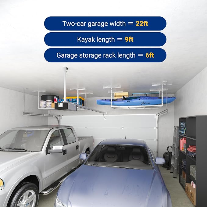 FLEXIMOUNTS 3x6 Overhead Garage Storage Adjustable Ceiling Rack, White | 450lbs Weight Capacity, 22"-40" Adjustable Organization System, Heavy-Duty Metal Ceiling Racks, Classic Series