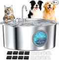 Large Dog Fountain Water Bowl: Sliver Big Cat Water Fountain Stainless Steel - 3.2Gal/406oz/12L Noiseless Giant Dog Fountains -GROOKPET Pet Suppiles for Multi-Pet Home - Contain 8 Filters + 8 Sponges