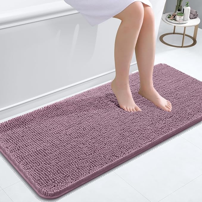 OLANLY Bathroom Runner Rugs 47x20, Soft Absorbent Chenille Bath Rugs, Rubber Backing Quick Dry, Machine Washable Long Bath Mats for Bathroom Floor, Tub and Shower, Home Decor Accessories, Deep Plum