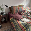 mixinni Vintage Striped Duvet Cover Set Twin XL Size - 3 Piece 100% Washed Cotton Bedding Set, Soft & Breathable,Colorful Striped Pattern Printed Comforter Cover for All Seasons