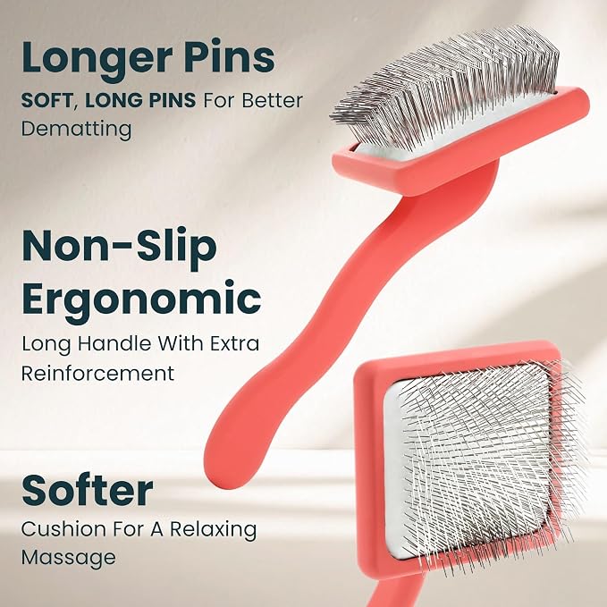 Slicker Brush for Dogs - Long Pin for Poodles, Doodles & Long Haired Dogs, Deshedding & Dematting Tool, Slicker Dog Brushes for Grooming (Coral, Flat Large)