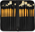 Creative Mark Paint Brush Set Mimik Hog Professional Synthetic Hog Bristle Brushes for Acrylics, Inks, Dyes, Gouaches, Watercolors, Easein & Egg Tempera - [Deluxe 20 Piece Set w/Leather Case]