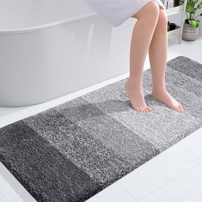 OLANLY Large Bathroom Rugs Mat 54x24, Extra Soft Absorbent Microfiber Bath Rugs, Rubber Backing, Quick Dry, Machine Washable Bath Mats for Bathroom Floor, Tub and Shower, Home Decor Accessories, Grey