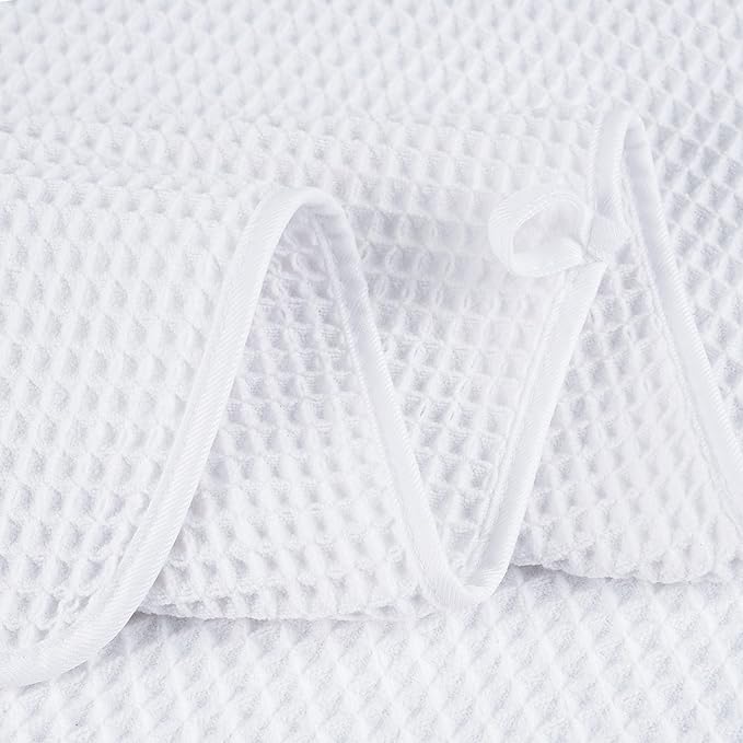 POLYTE 430 GSM Microfiber Quick Dry Lint Free Oversize Bath Towel Set, 6 Piece (Waffle Weave)
