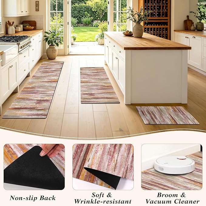 XLHOMO Kitchen Rugs Sets of 3, Non Slip Washable Kitchen Mats for Floor, Cushioned Anti-Fatigue Comfort Kitchen Mat, Rubber Backing Abstract Kitchen Floor Mat for Laundry, Desk, Sink, Office