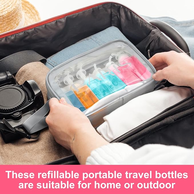 Domensi 24 Pcs 100ml /3.4 oz Pump Bottle Mini Travel Bottles Small Dispenser Containers Plastic Pump Lotion Dispenser Empty Square Travel Size Containers Toiletries (Multicolor)