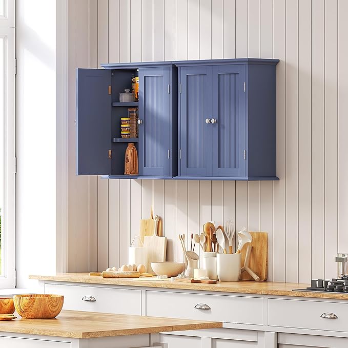 ChooChoo Bathroom Wall Cabinet, Over The Toilet Space Saver Storage Cabinet, Medicine Cabinet with 2 Door and Adjustable Shelves, Cupboard, Navy Blue