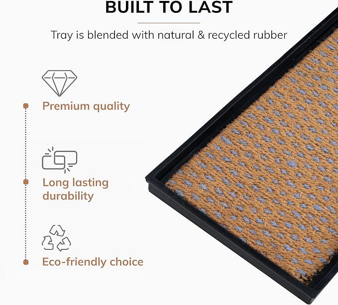 Anji Mountain Heavy Duty Waterproof Rubber Shoe Storage Mat Organizer/Boot Storage Tray Multi Use For Entryway with Coir, Tan and Blue Insert , Fits 3 Pair (34.5" Wide)
