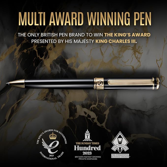 Scriveiner Black Lacquer Ballpoint Pen -Stunning Luxury Pen, Real Gold Plating, Schmidt Black Refill, Best Gift Set for Men & Women, Professional Executive Office, Nice Fancy Designer Pens