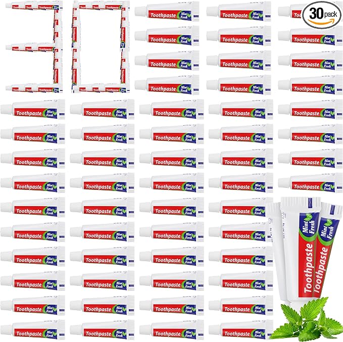 30 Pcs Mini Toothpaste Bulk Regular Clean Mint Toothpaste for Bad Breath, Helps Freshens Breath, Whitens Teeth Travel Size 0.18oz for Home Hotel Office School Camping