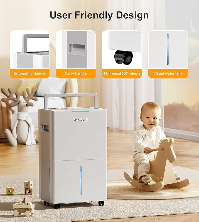 4000 sq.ft Dehumidifier for Basement with Drain Hose, 45 Pint Dehumidifiers for Home, Smart Compressor Dehumidifies for Large Room, Bedroom, 3 Modes, Intelligent Humidity Control, Auto Defrost