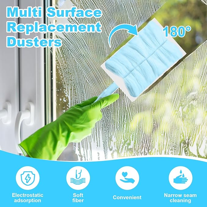 Mimorou 50 Pcs Disposable Dusters Refills Bulk Heavy Duty 180° Multi Surface Replacement Dusters for Cleaning Ceiling Fan with Microfibers Unscented (Blue Color)