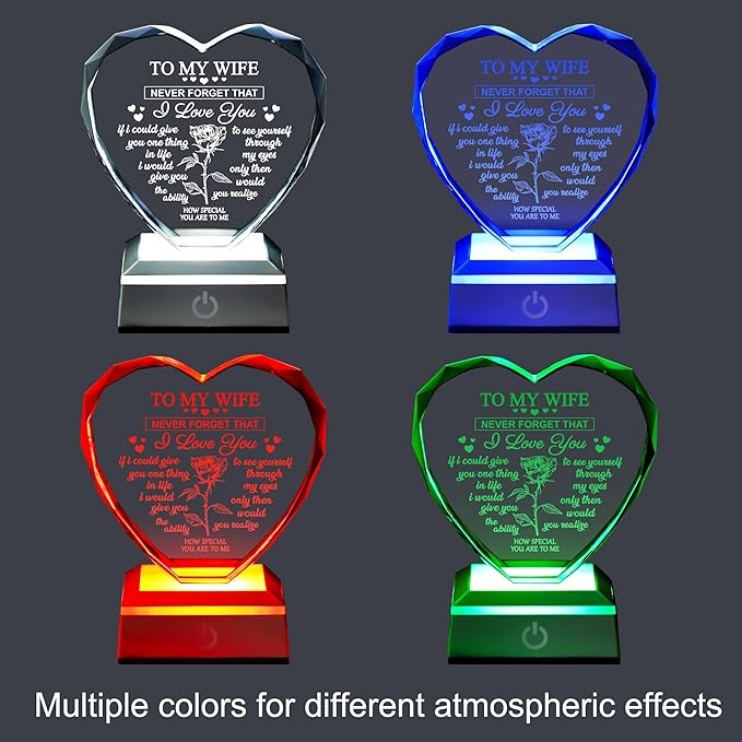 ZHSHWAT Gifts for Wife, Crystal Multicolor Nightlight Gifts for Wife from Husband, Romantic Anniversary, Valentines Day, Christmas Birthday Gifts for Wife