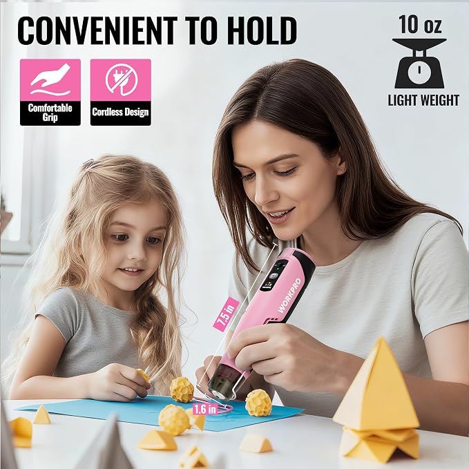 WORKPRO 7.2V Pink Cordless Mini Heat Gun, 1.5s Fast Heating