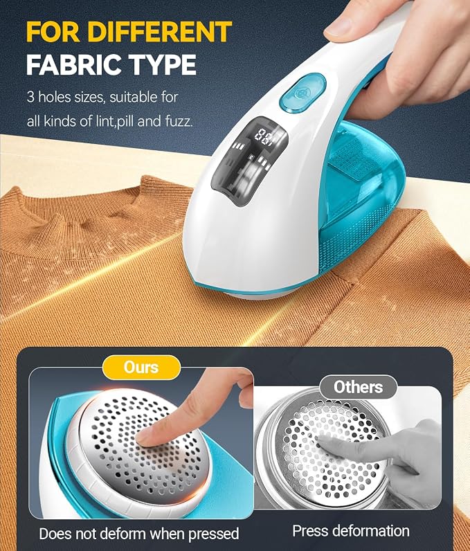 Ruidla Rechargeable Fabric Shaver and Lint Remover, 3-Speed Adjustable | Sweater Shaver with 6-Leaf Replaceable Stainless Steel Blades, 2.6Inch Large Mesh,Removable Bin for Clothes Fuzz, Lint(Green)