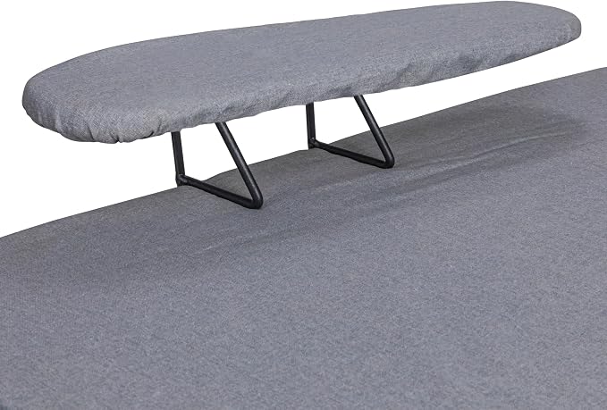 Household Essentials Wide Mega Ironing Board 4-Leg, Steel Top Pressing Station, Matte Black Frame, Grey Cover
